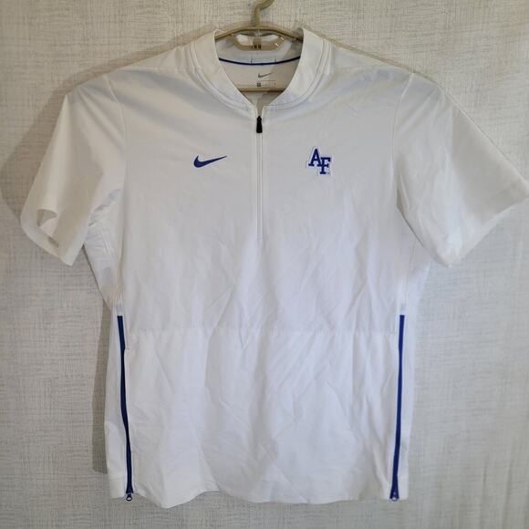 Nike Air Force Pullover Short Sleeve Training Jacket Mens Large White Blue Zip - Picture 1 of 9
